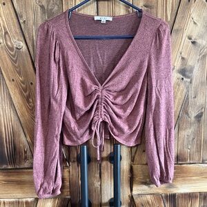 gaze Mauve Rose Ruched V-Neck Long Sleeve Crop Top